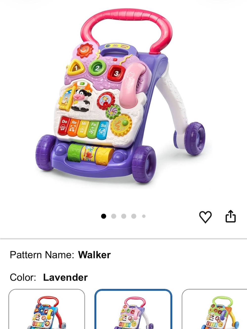 Interactive Lavender Learning Walker with Musical Play Panel
